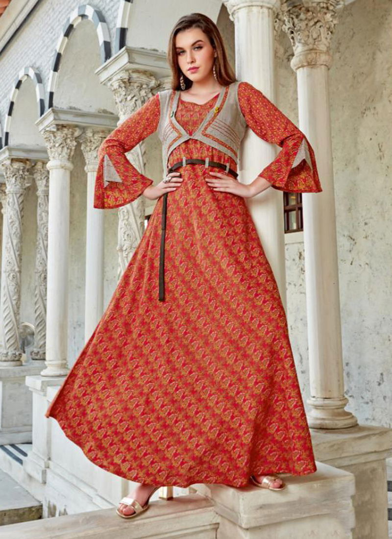 Parker Rayon Two Tone Embroidery Work Stylish Party Wear Long Kurti Collection 2001-2010